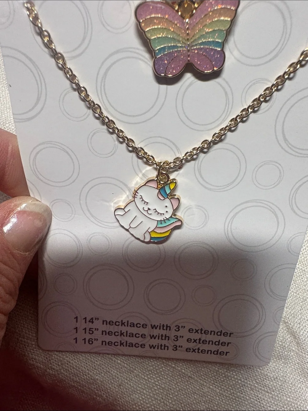 Claire's Teal Press-On Nails with Multicolor Rainbow & Butterfly Necklace Set